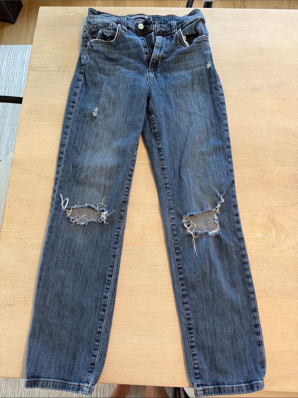 Joe's Womens Distressed Straight-Leg Jeans - Dark Wash Blue
